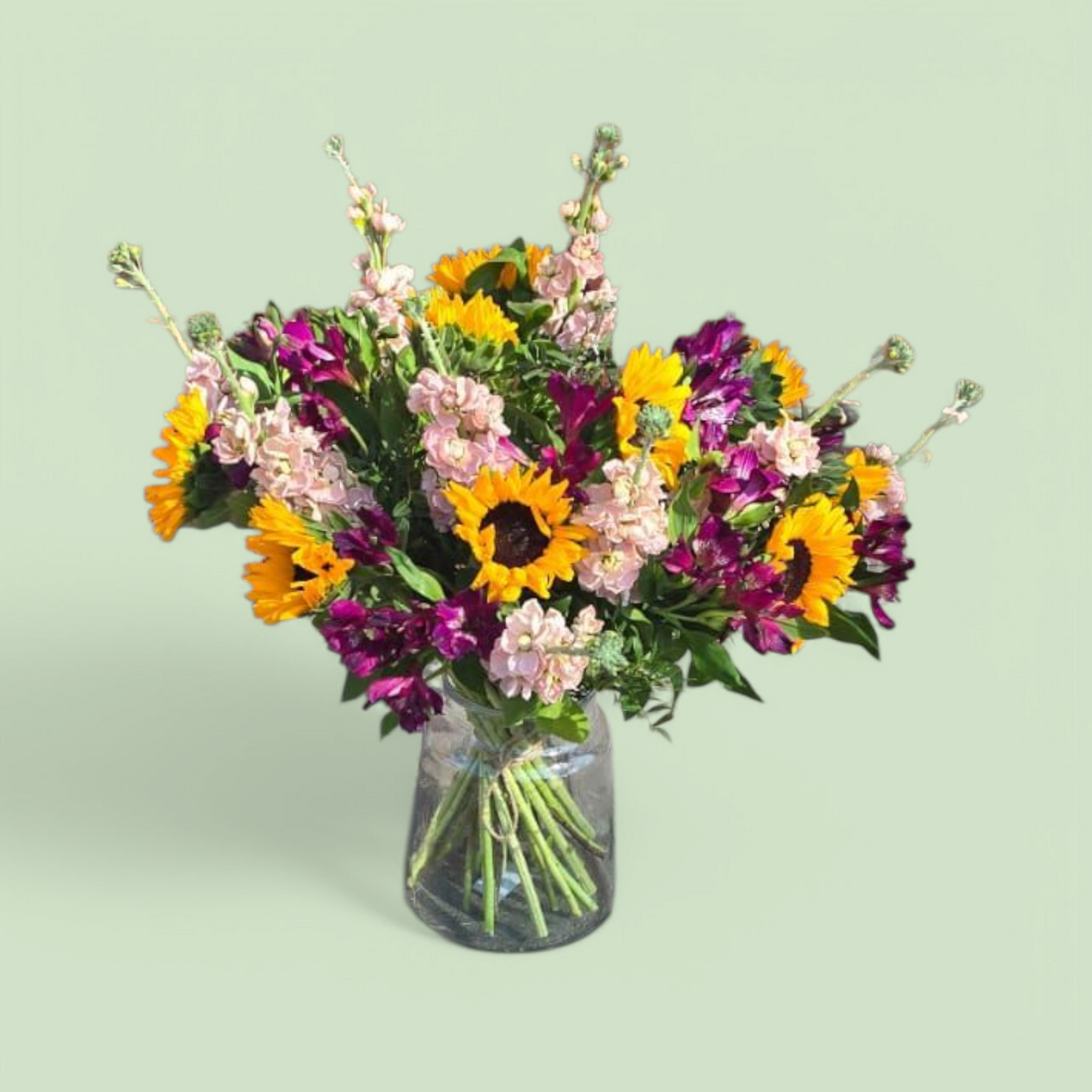 Boeket – Paars en geel | Met zonnebloemen en alstroemeria