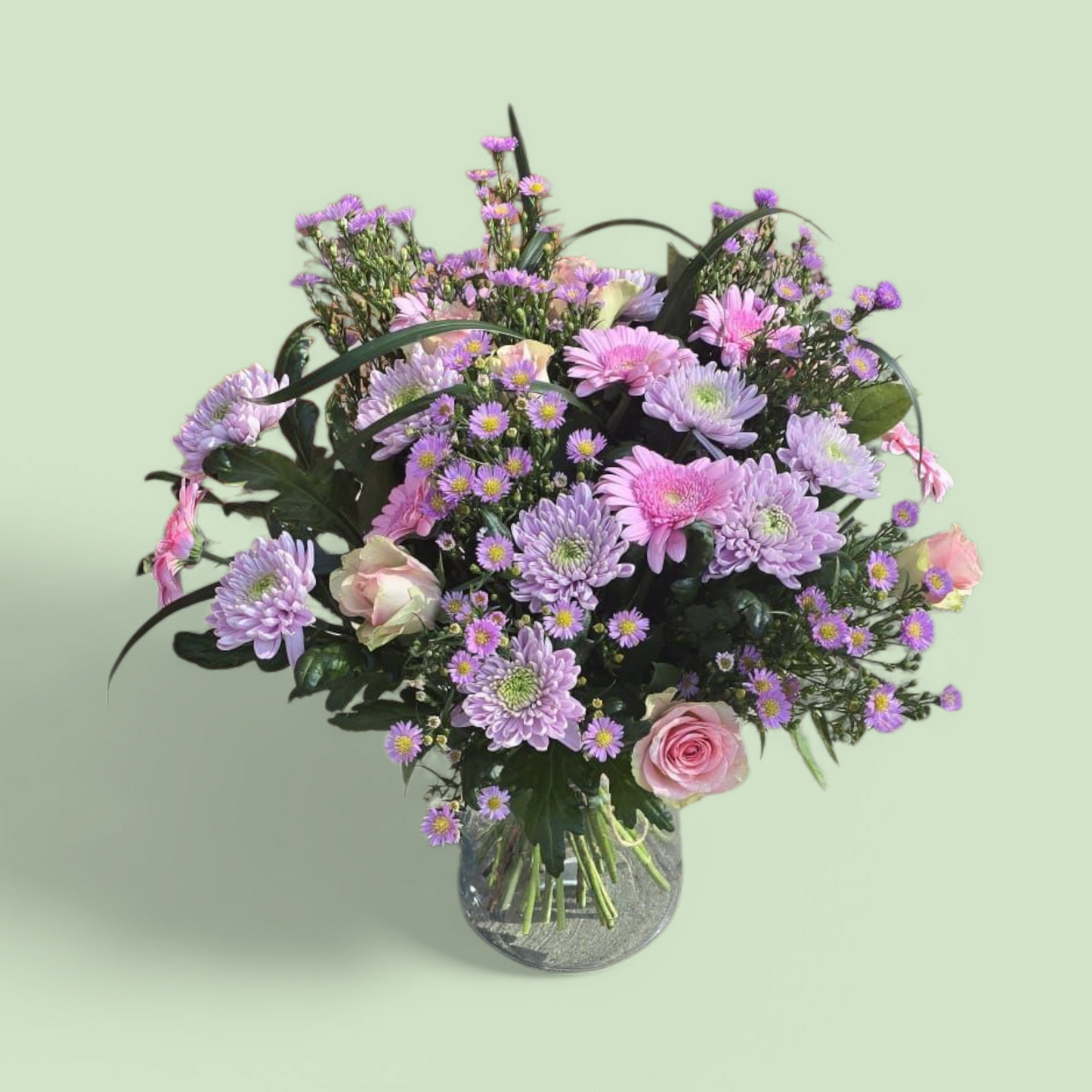 Boeket – lila roze | Met gerbera rozen en asters