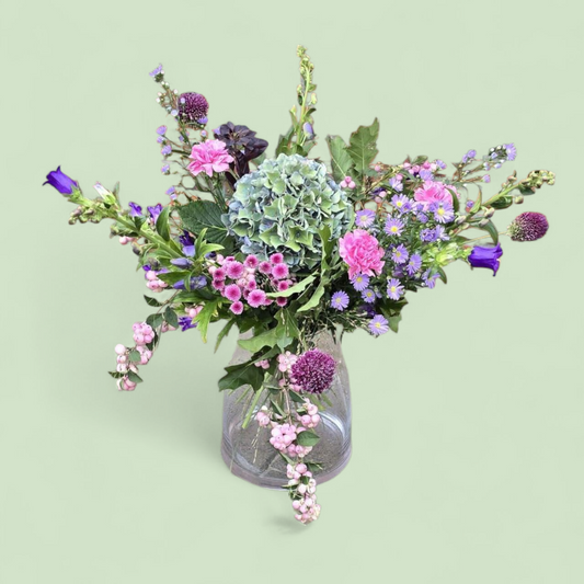 Groot Herfstboeket – Met hortensia en paarse en blauwe accenten