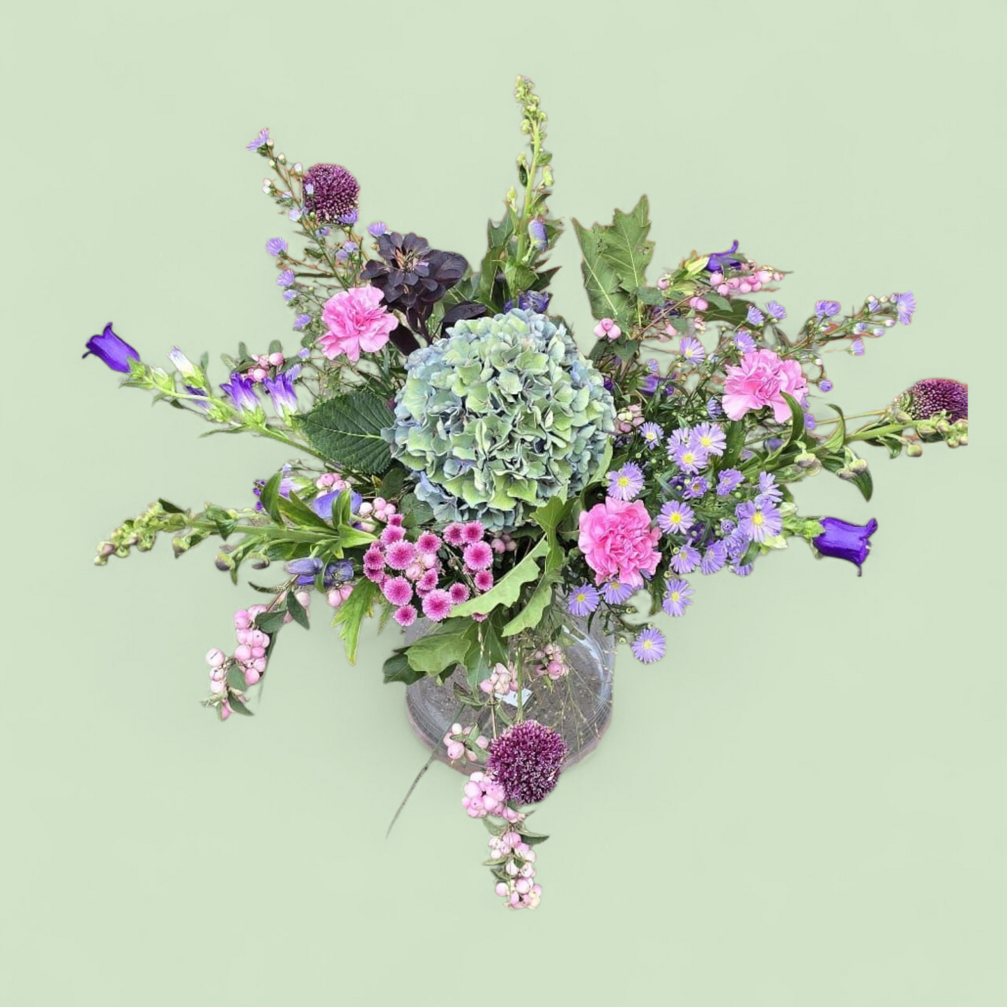 Groot Herfstboeket – Met hortensia en paarse en blauwe accenten