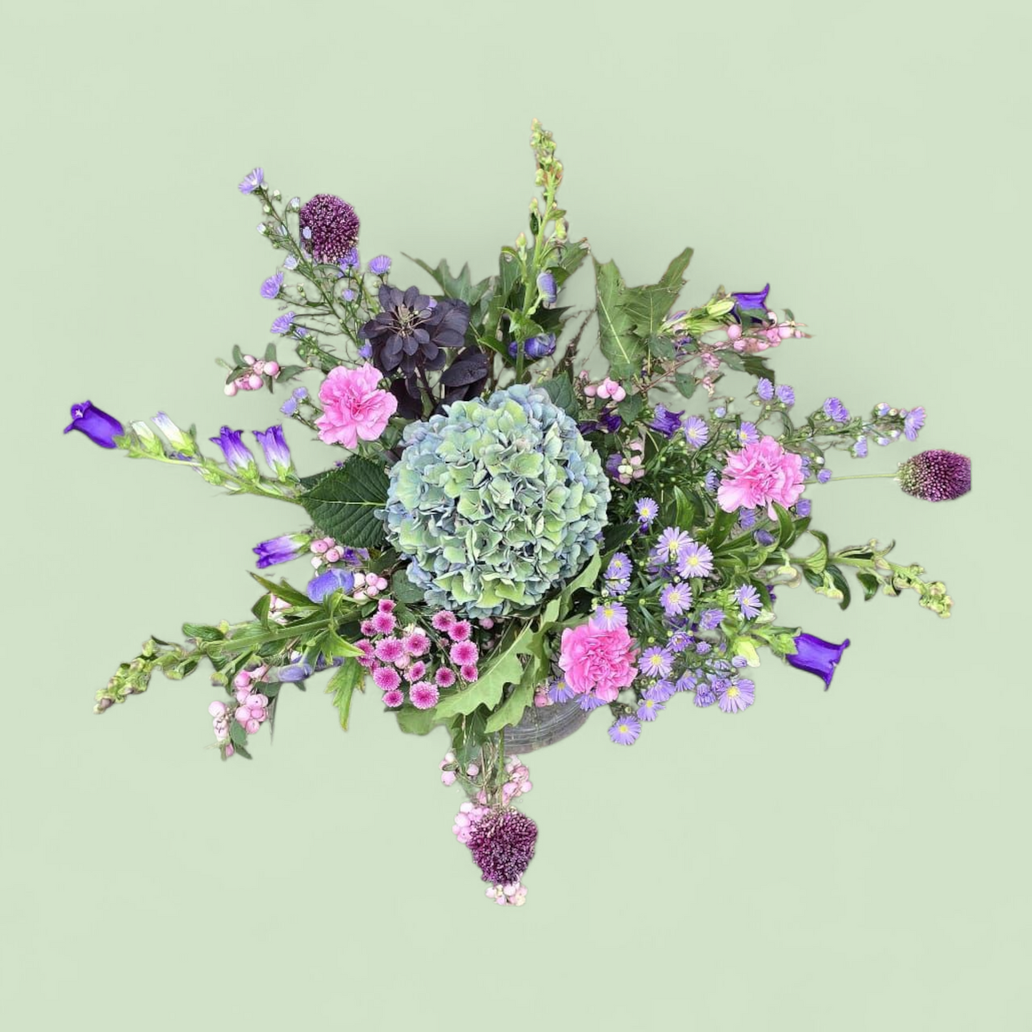 Groot Herfstboeket – Met hortensia en paarse en blauwe accenten
